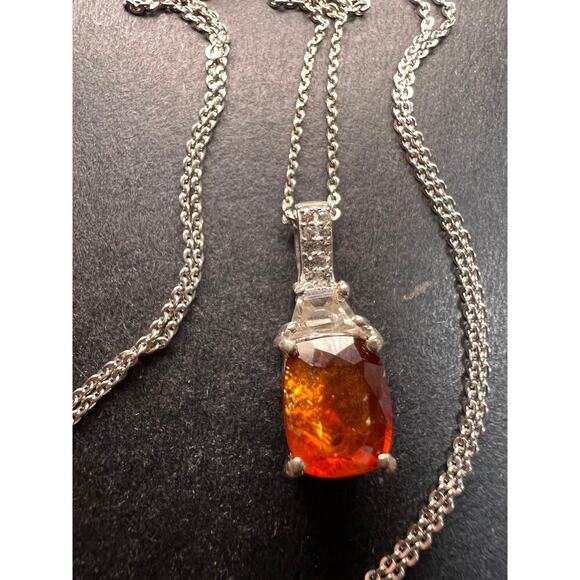 NEW tangerine kyanite and zircon pendant chain in rhodium over sterling silver - Picture 5 of 16